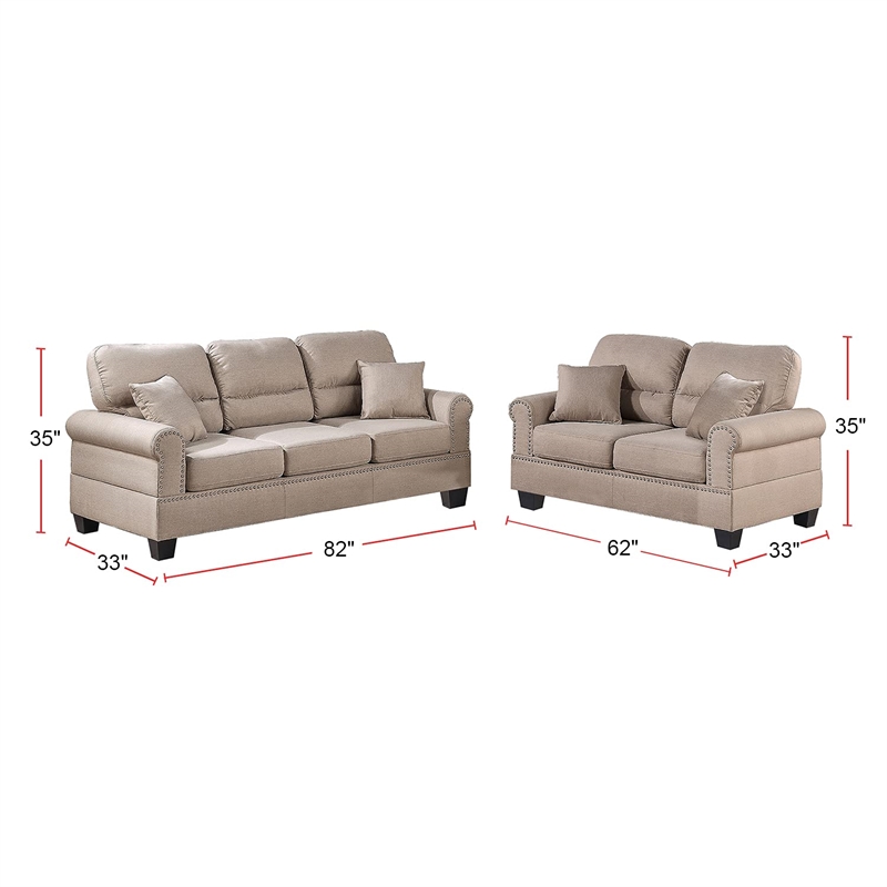 Pemberly Row 2 Piece Fabric Sofa and Loveseat Set in Sand Tan Color