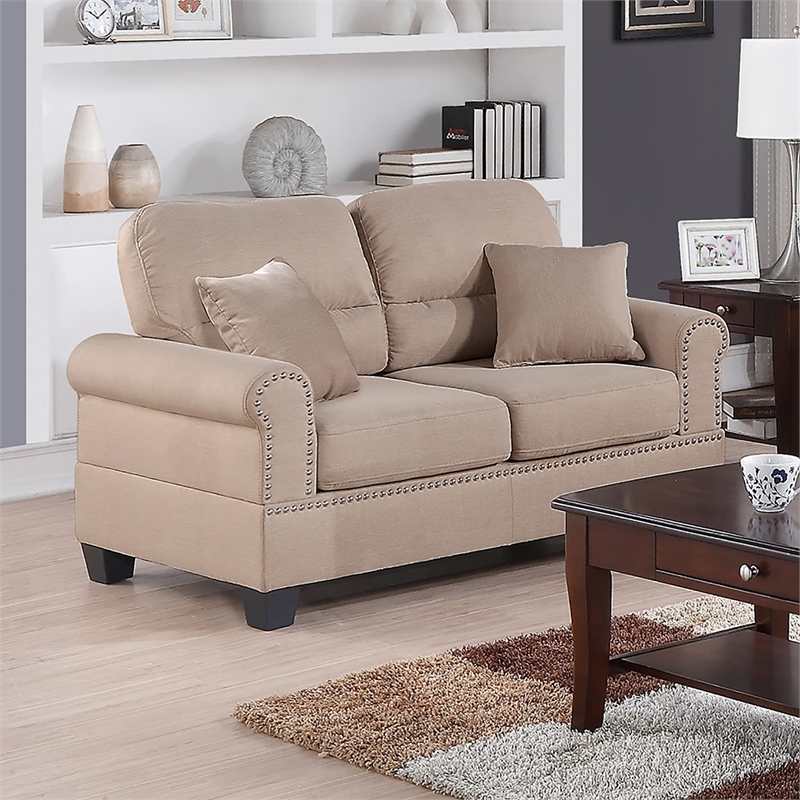 Pemberly Row 2 Piece Fabric Sofa and Loveseat Set in Sand Tan Color