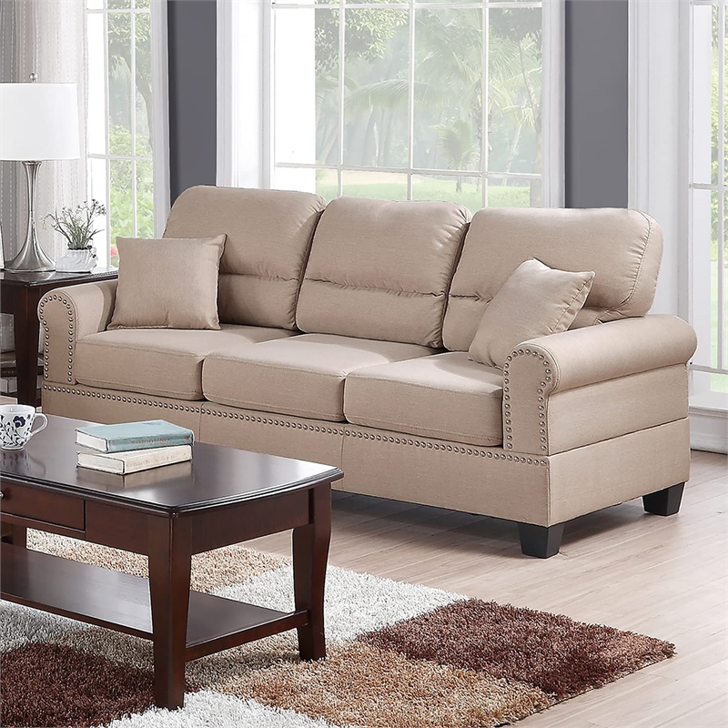 Pemberly Row 2 Piece Fabric Sofa and Loveseat Set in Sand Tan Color