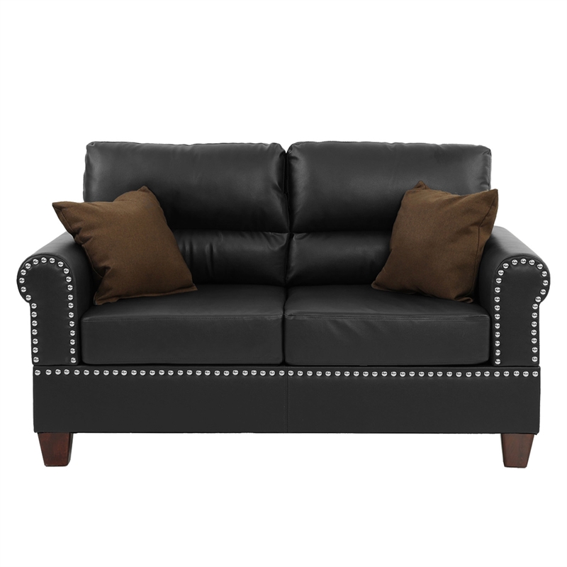 Pemberly Row 2 Piece Faux Leather Sofa and Loveseat Set in Black Color
