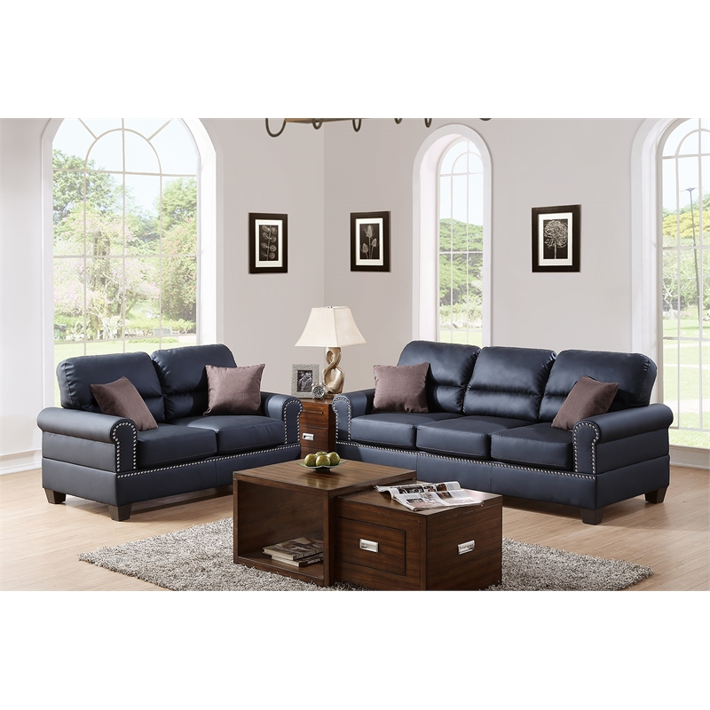 Pemberly Row 2 Piece Faux Leather Sofa and Loveseat Set in Black Color