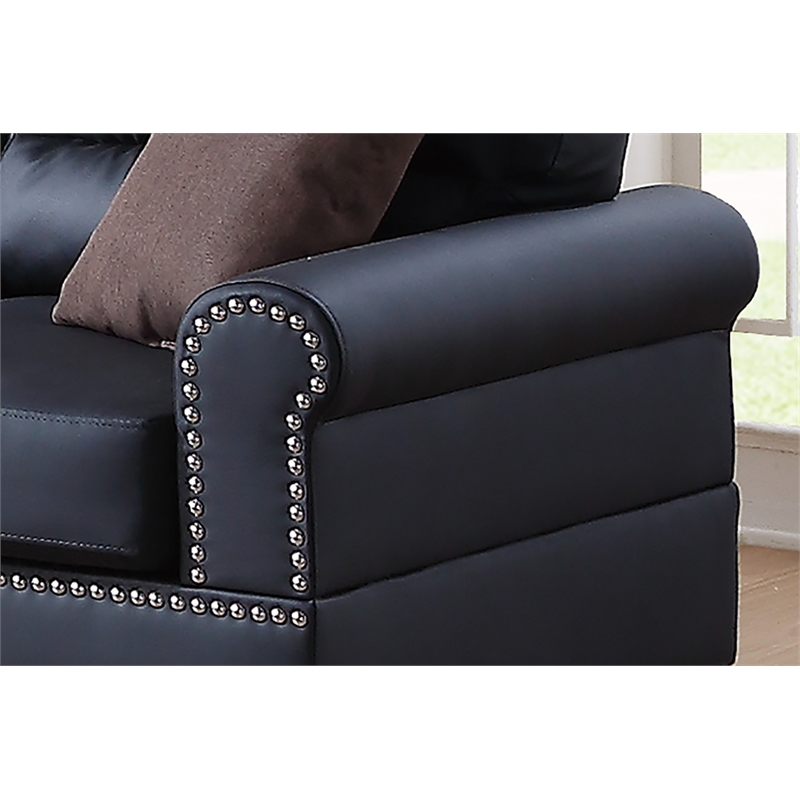 Pemberly Row 2 Piece Faux Leather Sofa and Loveseat Set in Black Color