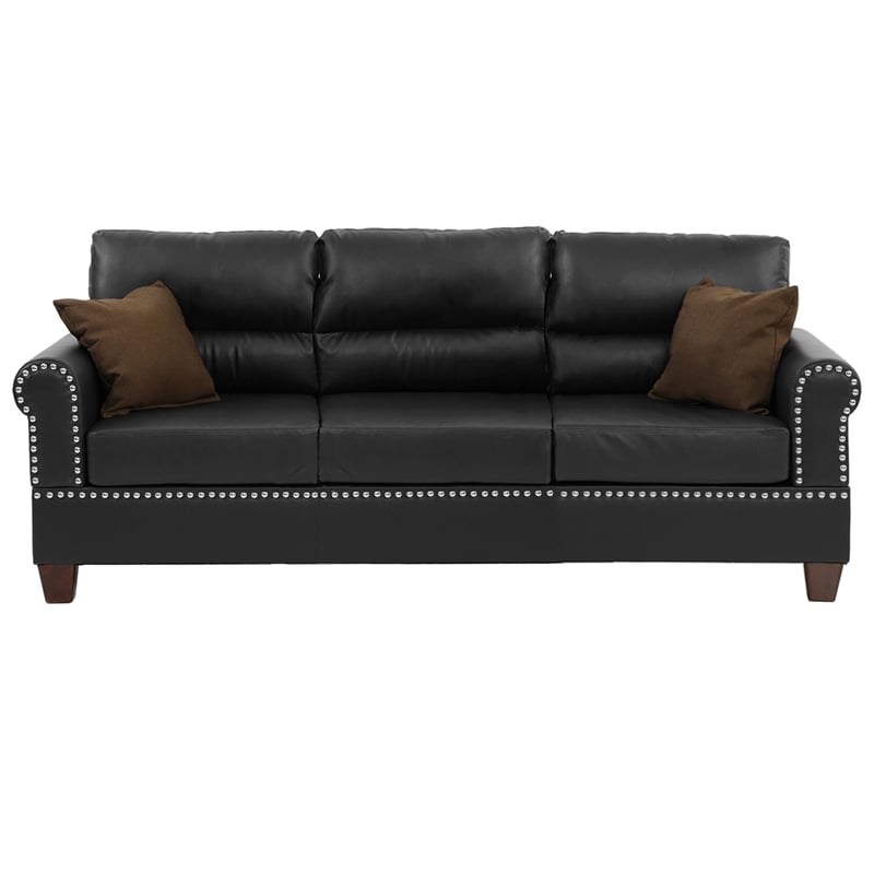 Pemberly Row 2 Piece Faux Leather Sofa and Loveseat Set in Black Color