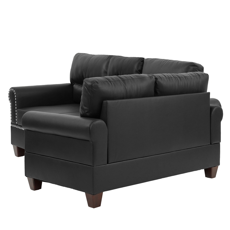 Pemberly Row 2 Piece Faux Leather Sofa and Loveseat Set in Black Color