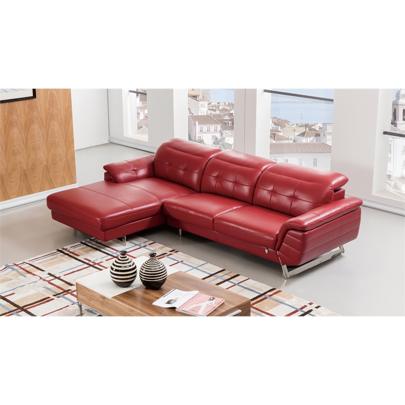 Pemberly Row Red Color With Italian Leather Sectional - Left Facing Chaise