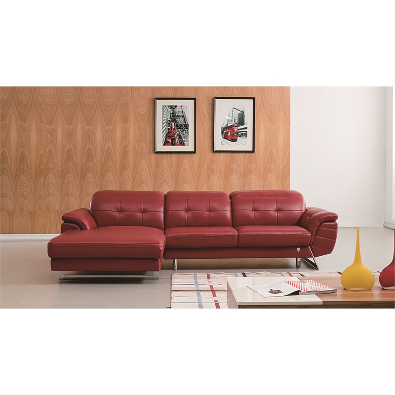 Pemberly Row Red Color With Italian Leather Sectional - Left Facing Chaise