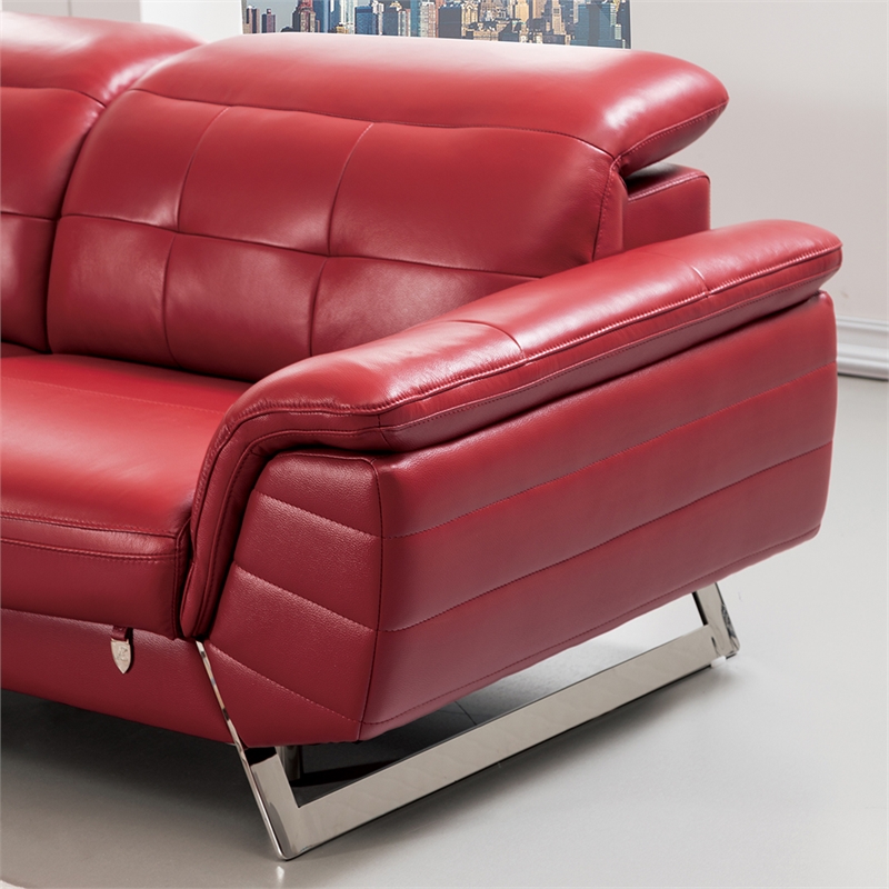 Pemberly Row Red Color With Italian Leather Sectional - Left Facing Chaise
