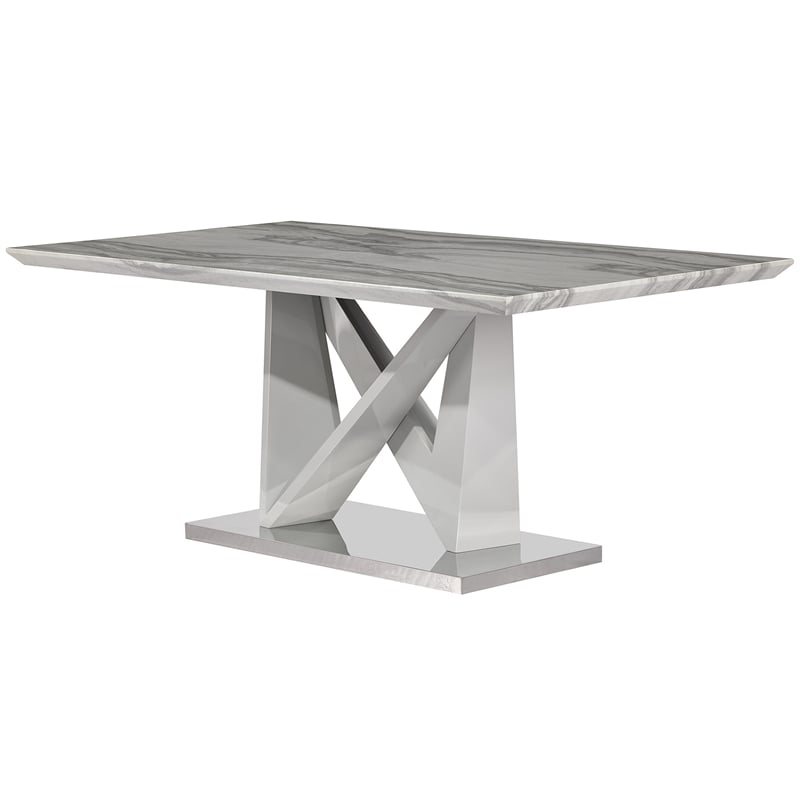 Pemberly Row Marble Top/Stainless Steel Base Dining Table in Gray