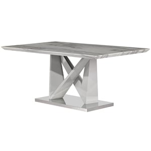 Pemberly Row Marble Top/Stainless Steel Base Dining Table in Gray