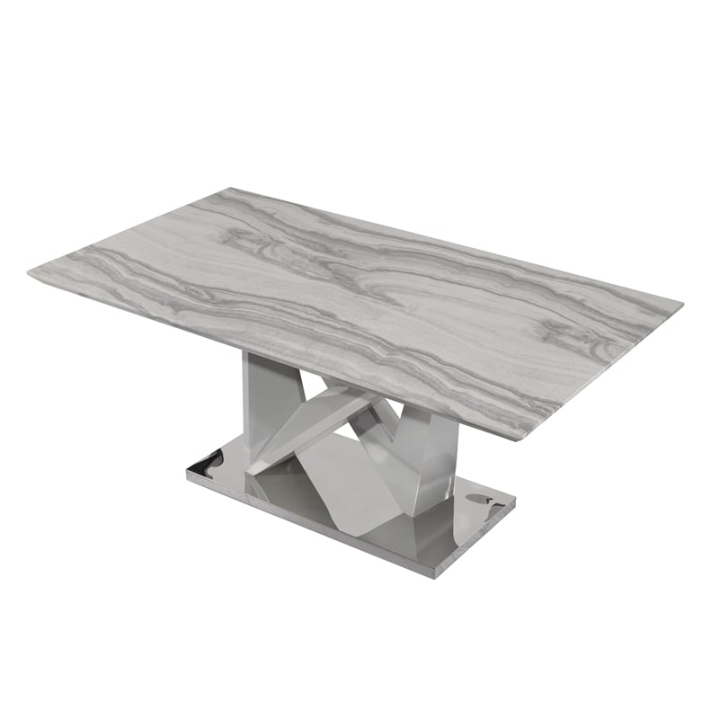 Pemberly Row Marble Top/Stainless Steel Base Dining Table in Gray