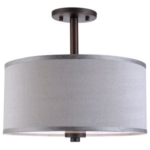 Pemberly Row 3-Light Fabric LED Semi-Flush Mount in Bronze/Gray