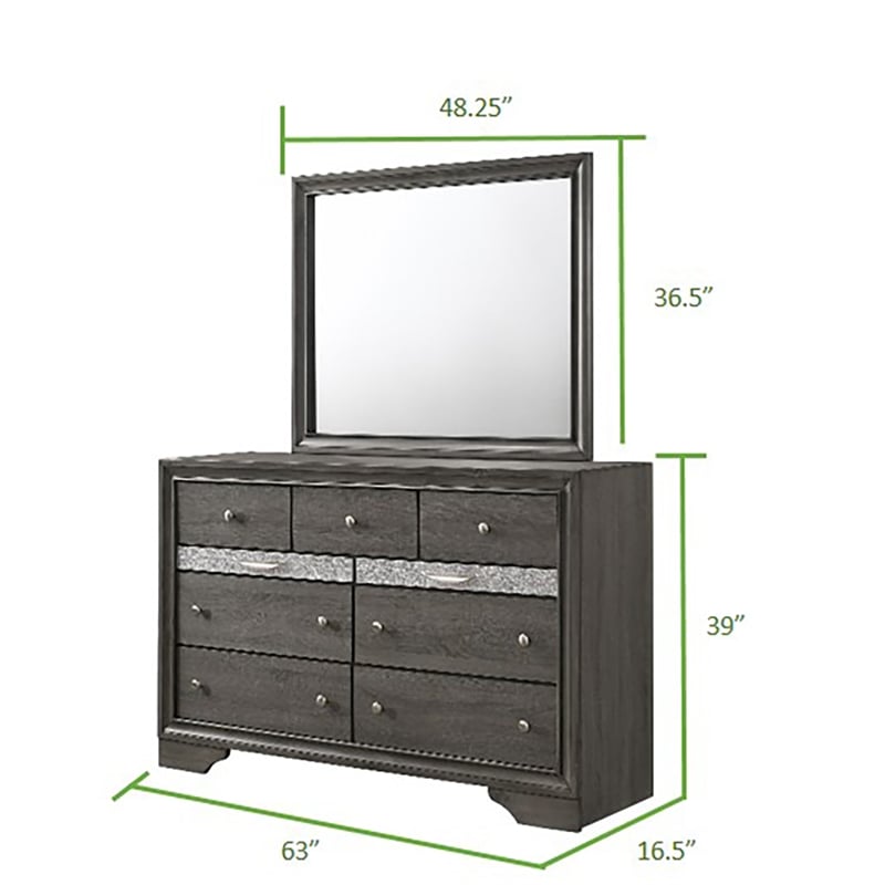 Pemberly Row Traditional 7 Drawer Dresser in Gray made with Wood
