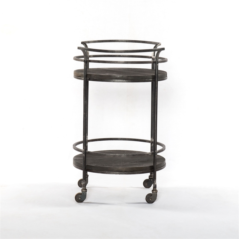 Pemberly Row Bar Cart in Transitional Gray Finish on Solid Wood with Iron Frame