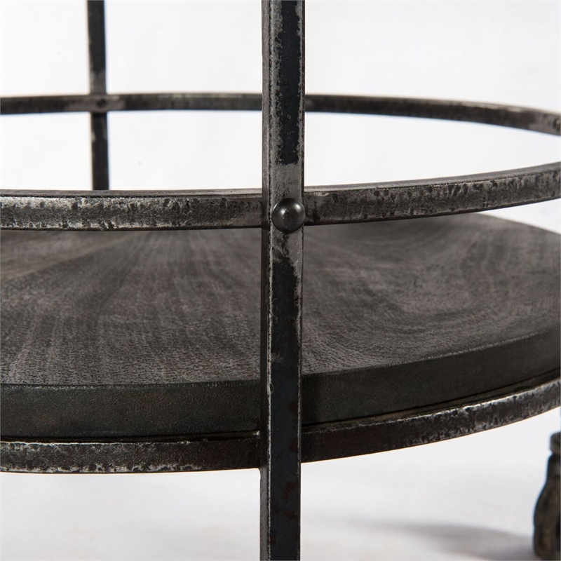 Pemberly Row Bar Cart in Transitional Gray Finish on Solid Wood with Iron Frame