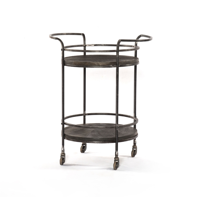 Pemberly Row Bar Cart in Transitional Gray Finish on Solid Wood with Iron Frame