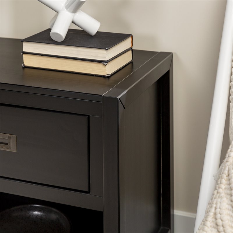 Pemberly Row 1-Drawer Classic Solid Wood Bedroom Nightstand in Black