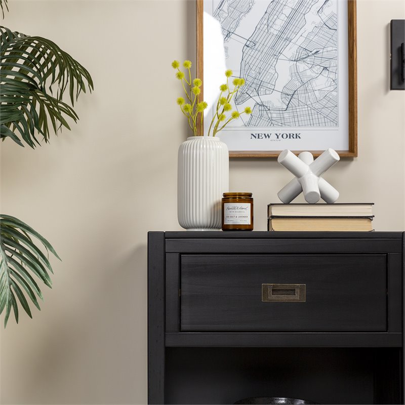 Pemberly Row 1-Drawer Classic Solid Wood Bedroom Nightstand in Black