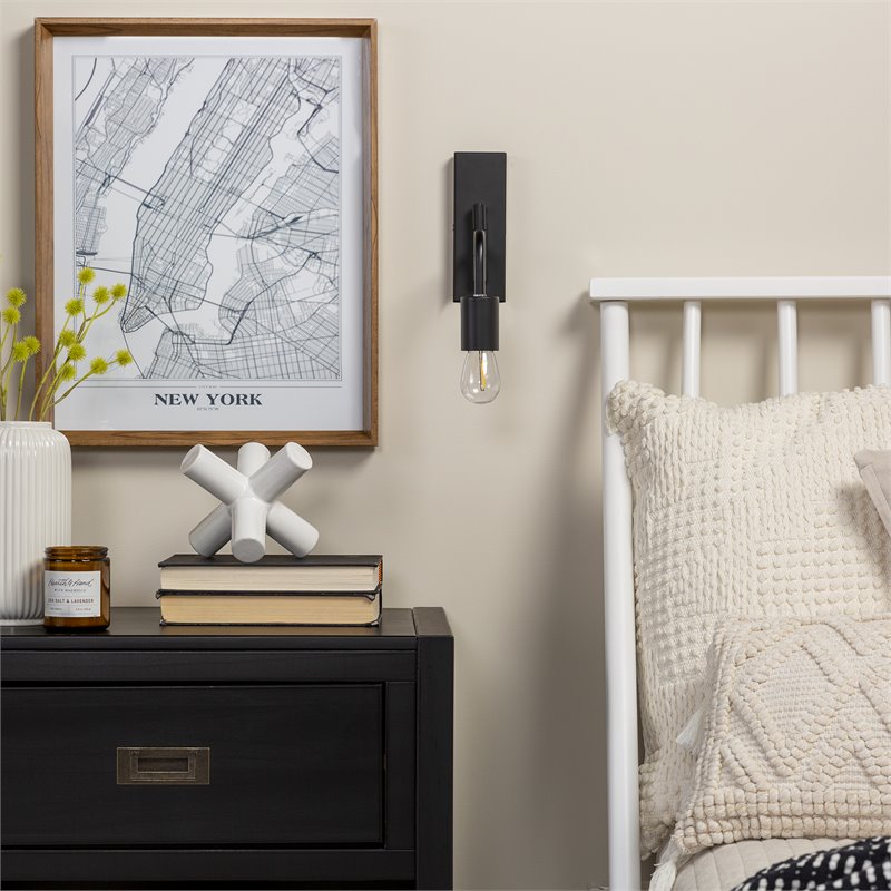 Pemberly Row 1-Drawer Classic Solid Wood Bedroom Nightstand in Black