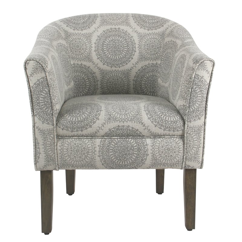 Pemberly Row Transitional Wood and Fabric Barrel Accent Chair in Gray