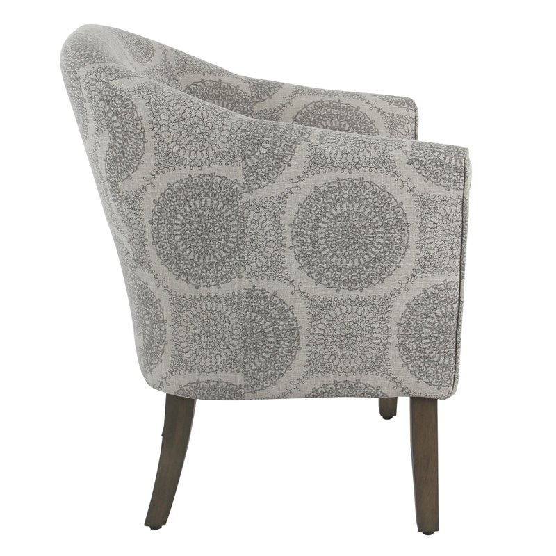 Pemberly Row Transitional Wood and Fabric Barrel Accent Chair in Gray