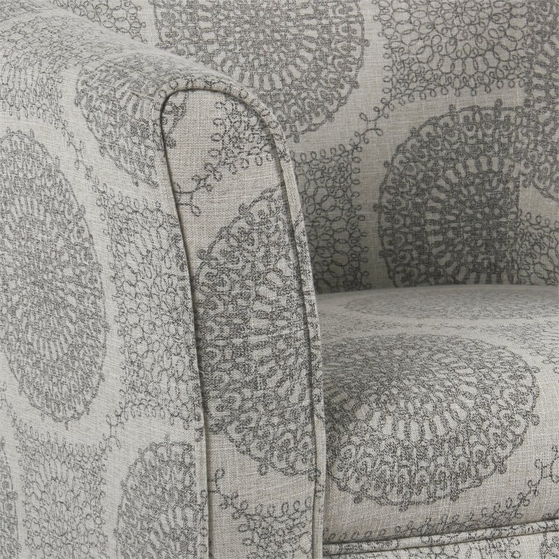 Pemberly Row Transitional Wood and Fabric Barrel Accent Chair in Gray