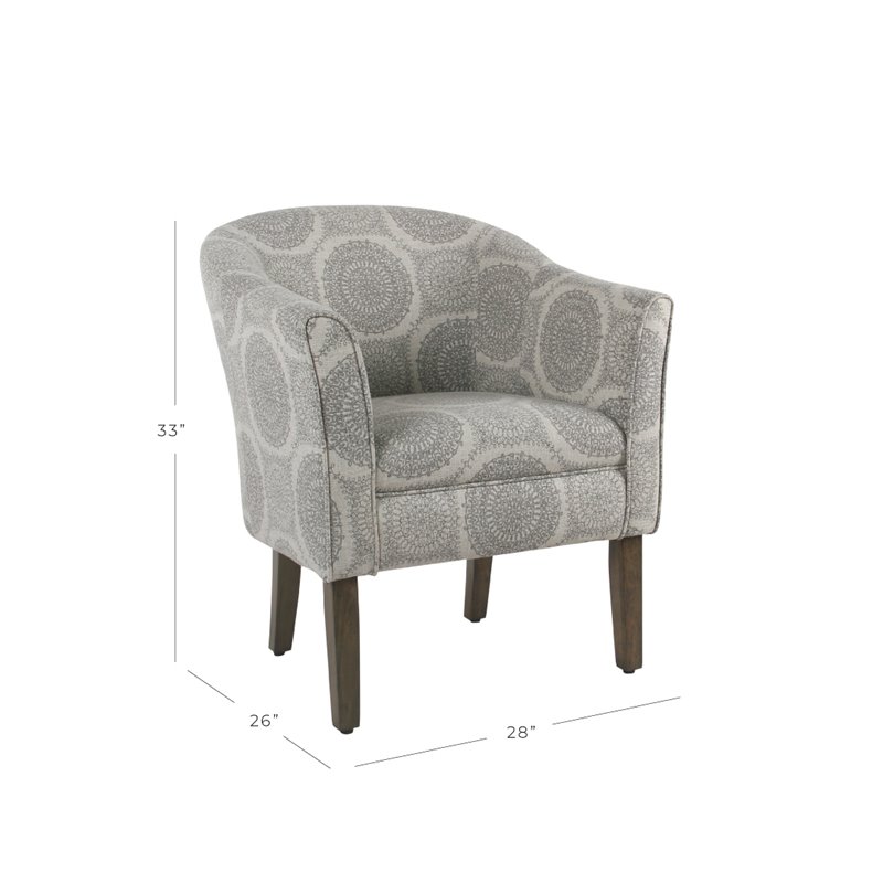 Pemberly Row Transitional Wood and Fabric Barrel Accent Chair in Gray