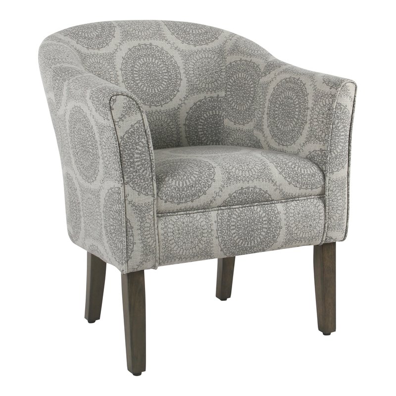 Pemberly Row Transitional Wood and Fabric Barrel Accent Chair in Gray
