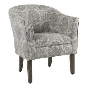 Pemberly Row Transitional Wood and Fabric Barrel Accent Chair in Gray
