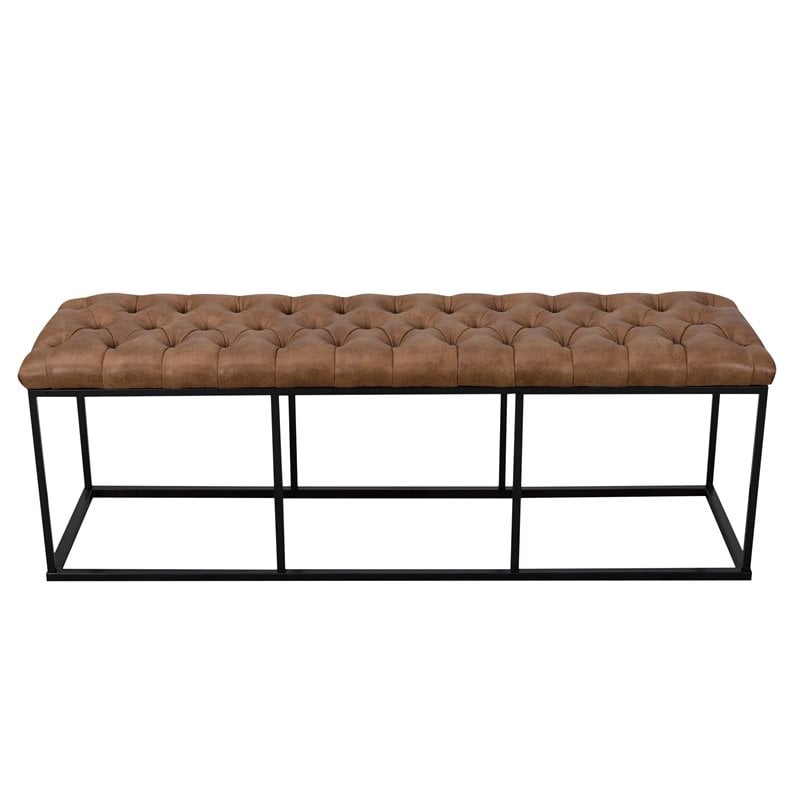 Pemberly Row Modern Faux Leather Large Bench with Button Tufting in Brown