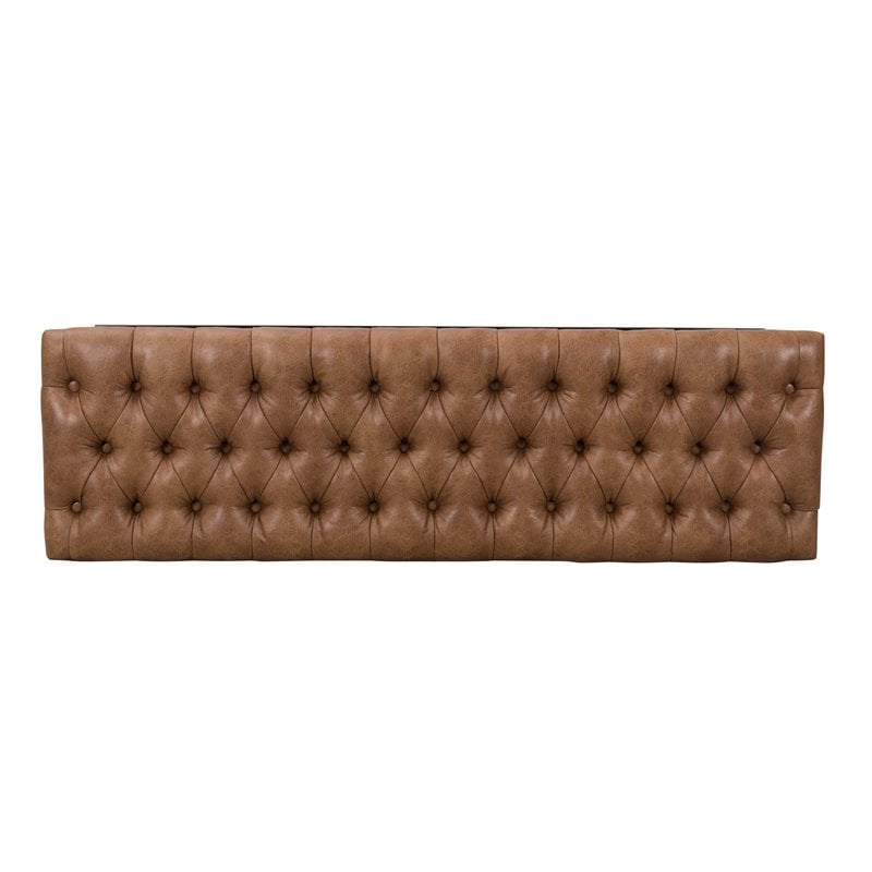 Pemberly Row Modern Faux Leather Large Bench with Button Tufting in Brown