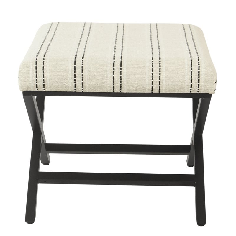 Pemberly Row Modern Metal and Fabric Stripe X-base Ottoman in Black and White