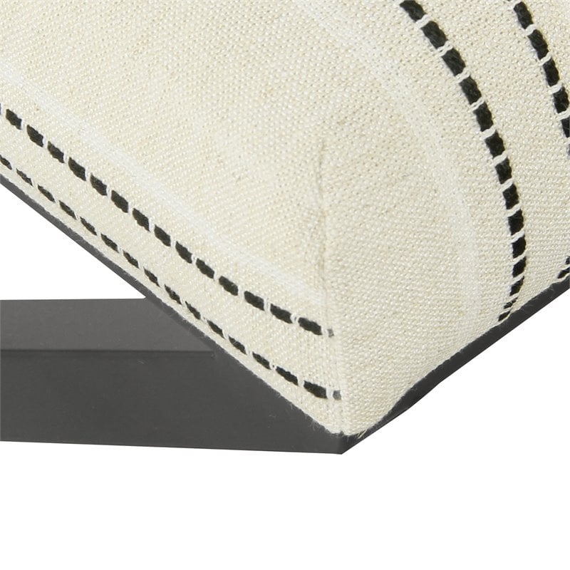 Pemberly Row Modern Metal and Fabric Stripe X-base Ottoman in Black and White