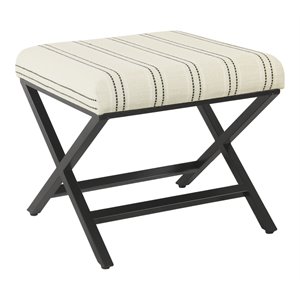 Pemberly Row Modern Metal and Fabric Stripe X-base Ottoman in Black and White