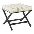 Pemberly Row Modern Metal and Fabric Stripe X-base Ottoman in Black and White