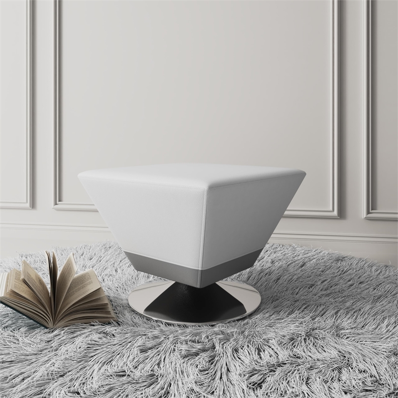 Pemberly Row Contemporary Faux Leather Swivel Ottoman in White