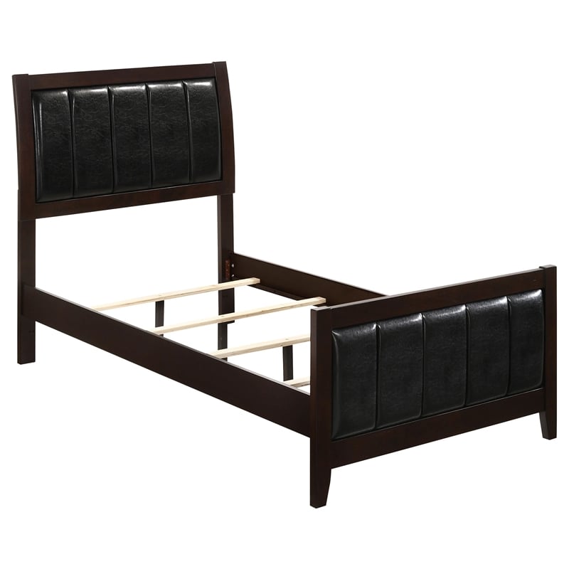 Pemberly Row Upholstered Faux Leather Twin Panel Bed in Black