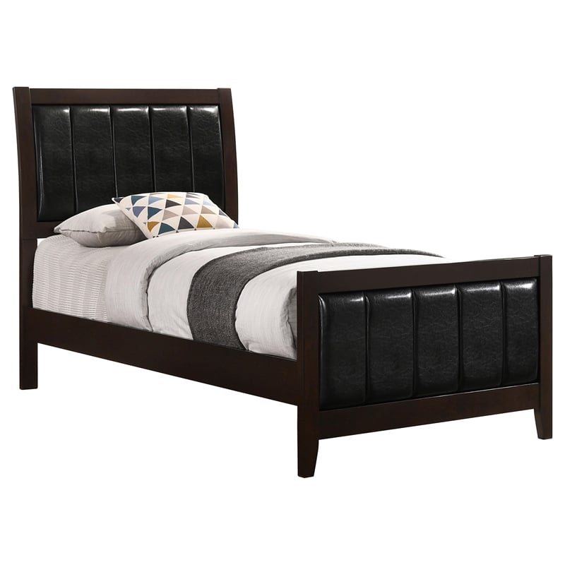Pemberly Row Upholstered Faux Leather Twin Panel Bed in Black