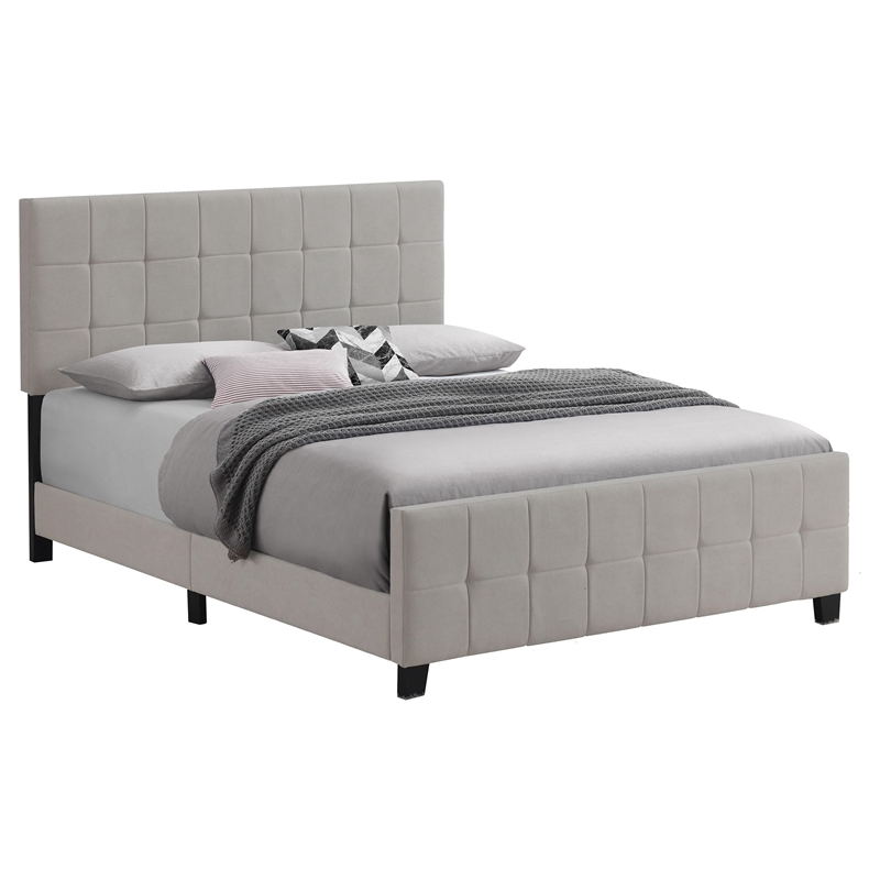 Pemberly Row Modern Upholstered Fabric Queen Panel Bed in Beige