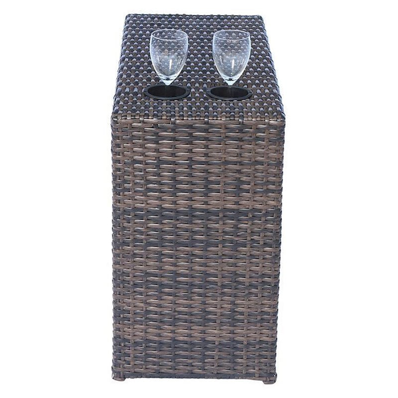 Pemberly Row Modern Wicker Rattan Side Table in Espresso Finish