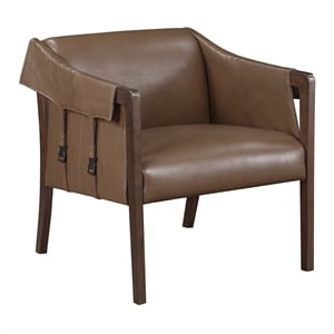 Pemberly Row Accent Chair in Molasses Brown Faux Leather with Walnut Frame