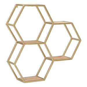 Pemberly Row Iron and Wood Wall Storage and Display Shelves in Gold