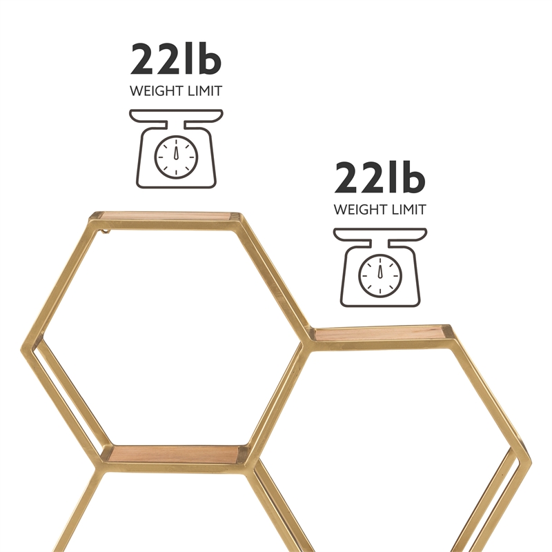 Pemberly Row Iron and Wood Wall Storage and Display Shelves in Gold