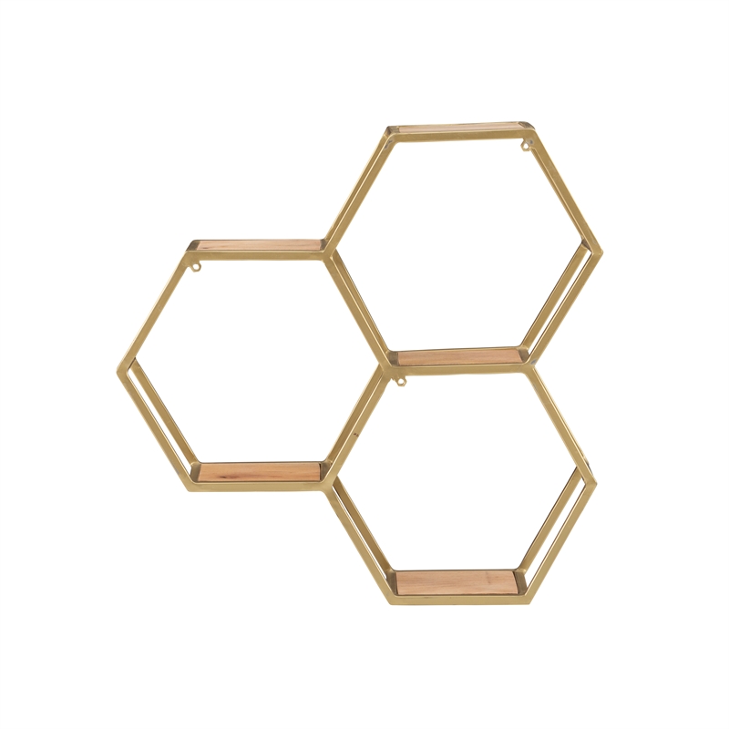 Pemberly Row Iron and Wood Wall Storage and Display Shelves in Gold