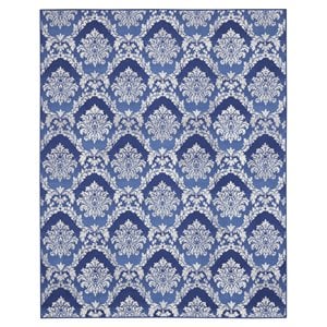Pemberly Row 96x120&quot Rectangle Fabric Damask Area Rug in Blue/White