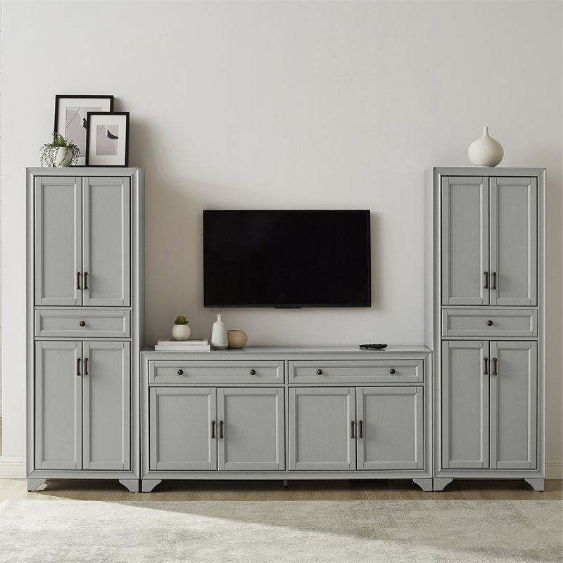 Pemberly Row 3PC Entertainment Center/Sideboard with Pantries in Gray