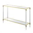 Pemberly Row Two-Tier Acrylic Glass Console Table in Clear Glass with Gold Frame