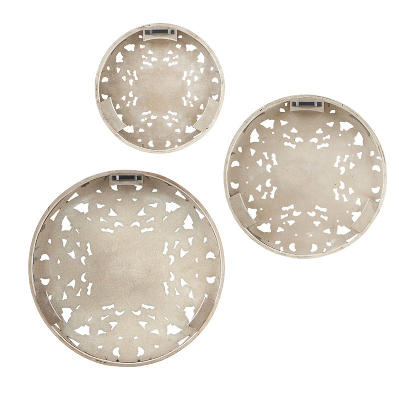 Pemberly Row 3-Piece Modern FirWood Medallion Trio Wall Decor Set in White