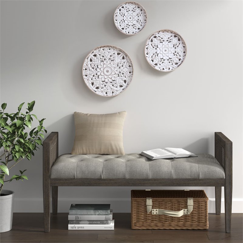 Pemberly Row 3-Piece Modern FirWood Medallion Trio Wall Decor Set in White