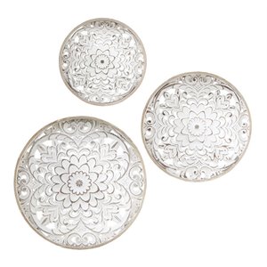 Pemberly Row 3-Piece Modern FirWood Medallion Trio Wall Decor Set in White