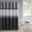 Pemberly Row Polyester Microfiber Embroidery Shower Curtain in Black/Gray
